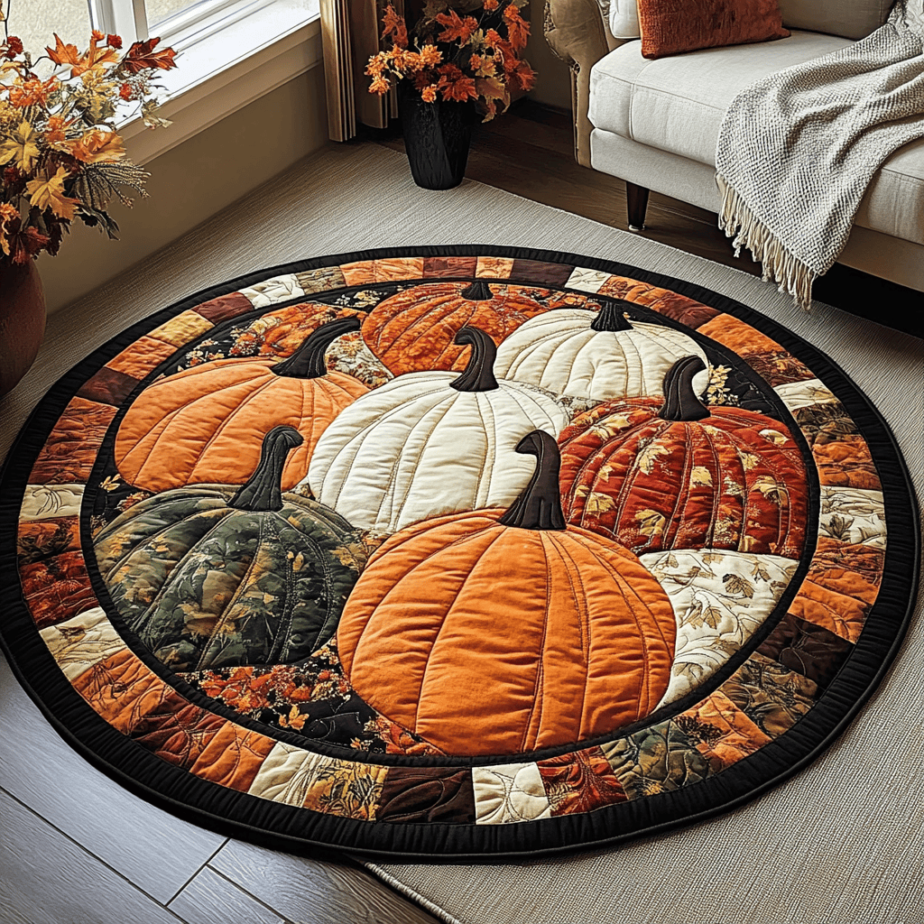 Fall Essence Quilted Round Mat Round Rugs Indoor Cool Fall Gifts