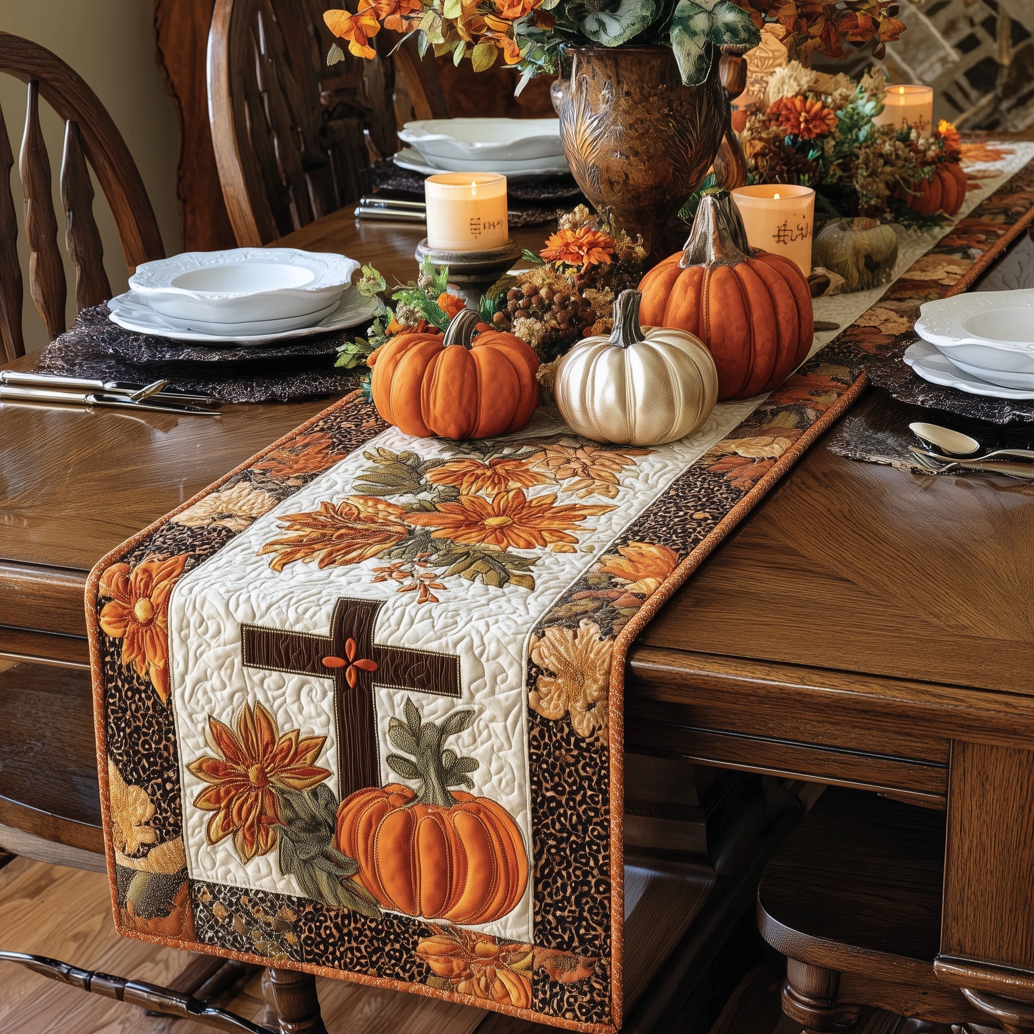 Fall For Jesus Quilted Table Runner Halloween Dining Table Runner Autumn Presents