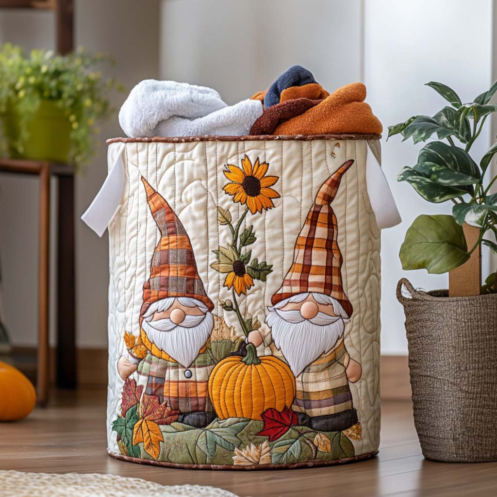 Fall Gnome Gathering Quilted Laundry Basket Clothes Basket Mother's Day For Grandma