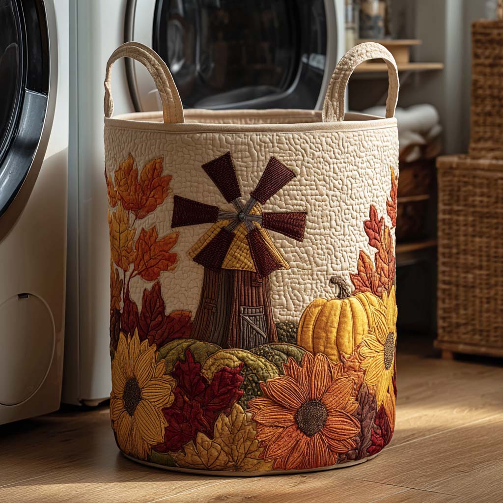 Fall Harvest Path Quilted Laundry Basket Laundry Decor Ideas Mother's Day Gifts From Grandkids
