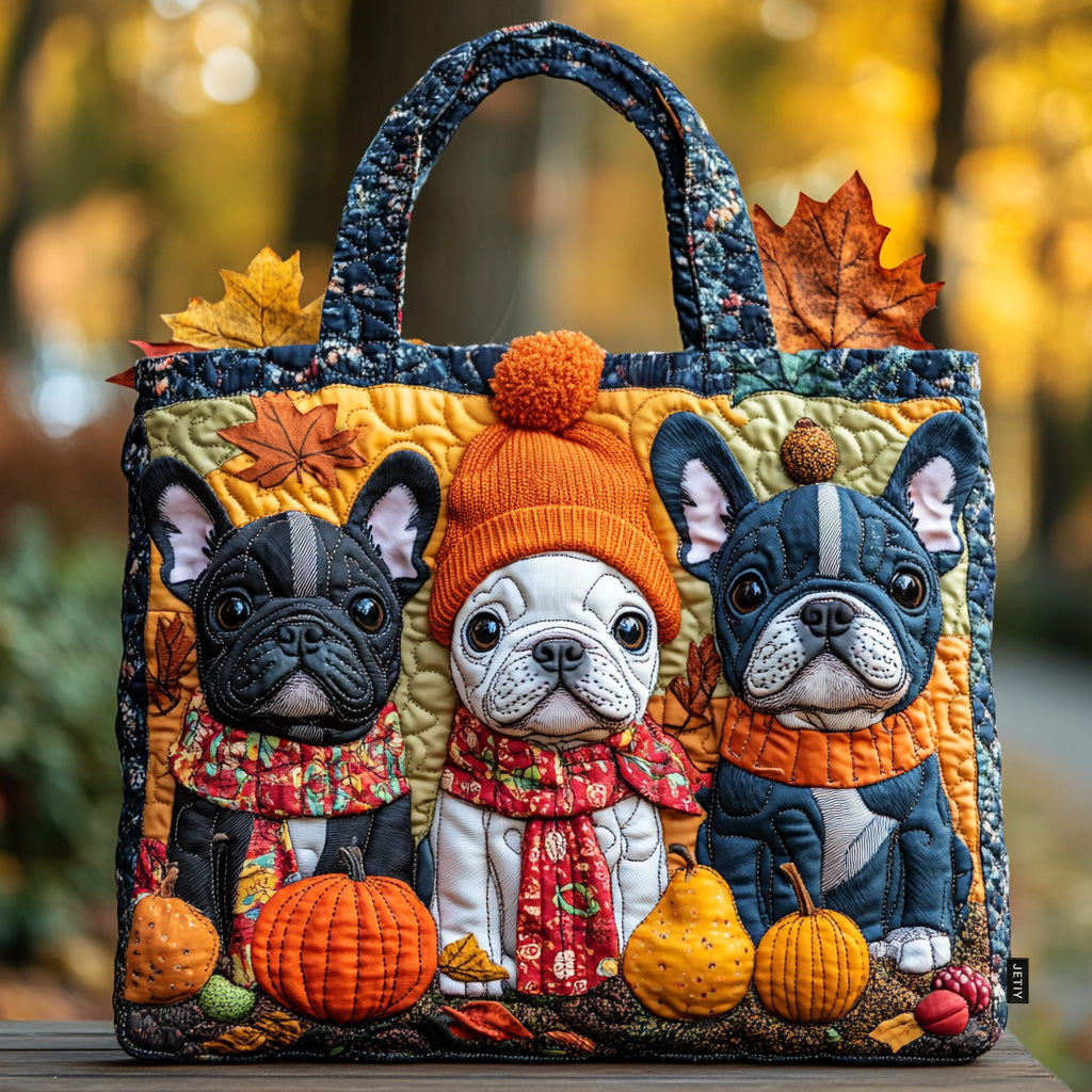 Falling for Frenchie Quilted Tote Bag Patchwork Tote Bag Moms Day Gifts