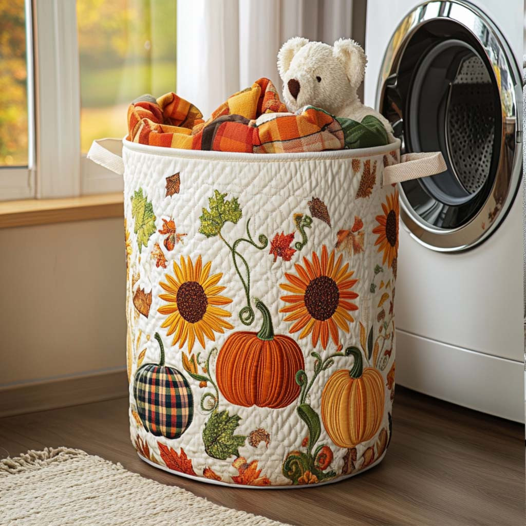 Falling Joy Quilted Laundry Basket Coolest Laundry Baskets Thanksgiving Day Gifts