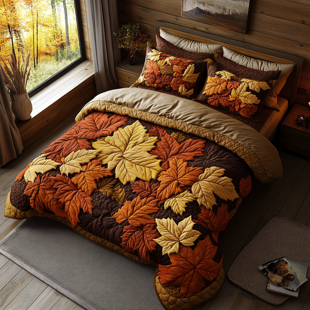 Falling Leaves Quilted Bedding Set Best Bedspread Set Special Gifts For Him Her