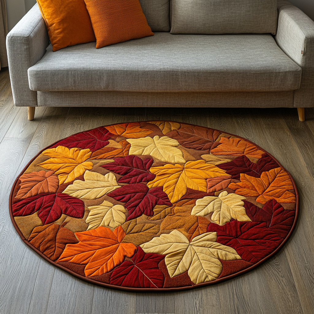Falling Leaves Quilted Round Mat Cool Circle Rugs Cute Fall Gifts For Girlfriend