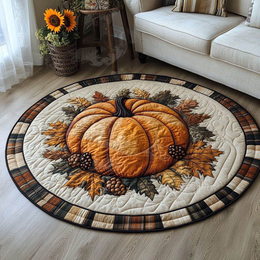 Falls Pumpkin Glow Quilted Round Mat Round Small Rugs Autumn Inspired Gifts