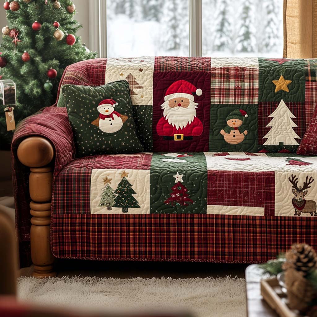 Family Fun Quilted Sofa Cover Christmas Decor Top Christmas Gifts