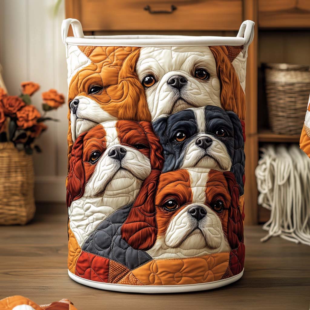 Family of Cavaliers Quilted Laundry Basket Home Decor Items Great Gifts For Pet Lovers