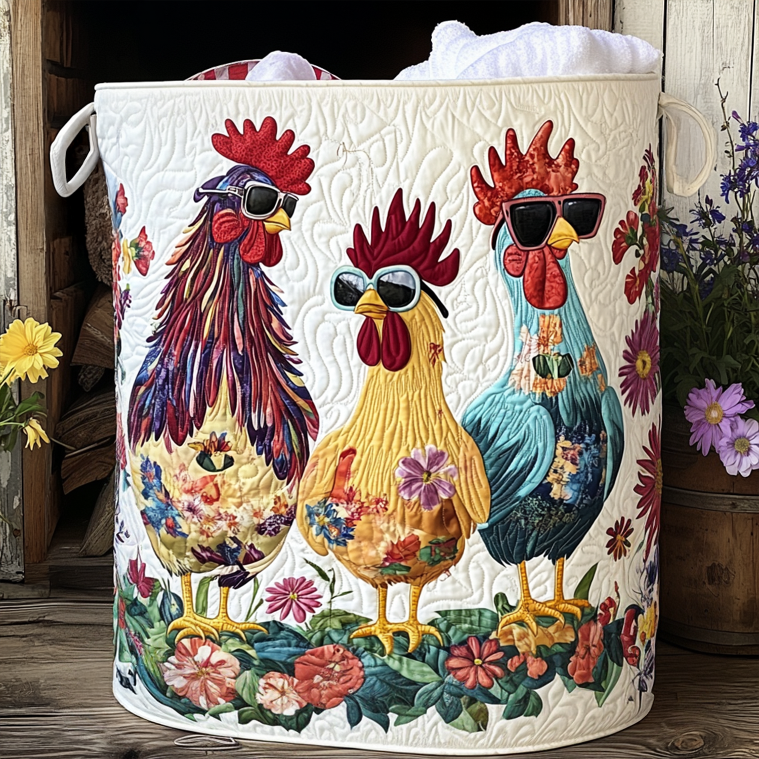 Fancy Flock Quilted Laundry Basket Clothes Basket Storage Chicken Lover Presents