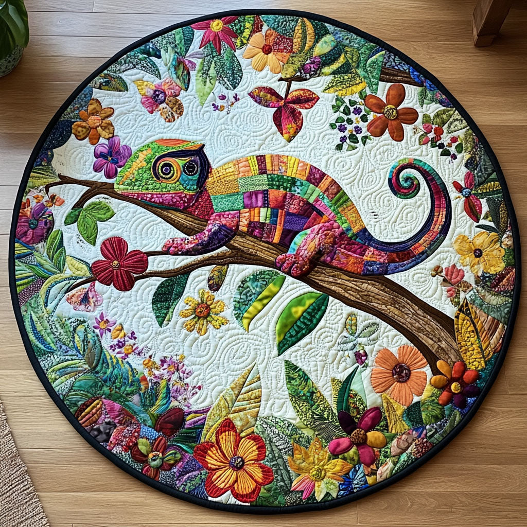 Fantasy Chameleon Quilted Round Mat Round Floor Rugs Last Minute Gifts For Mom