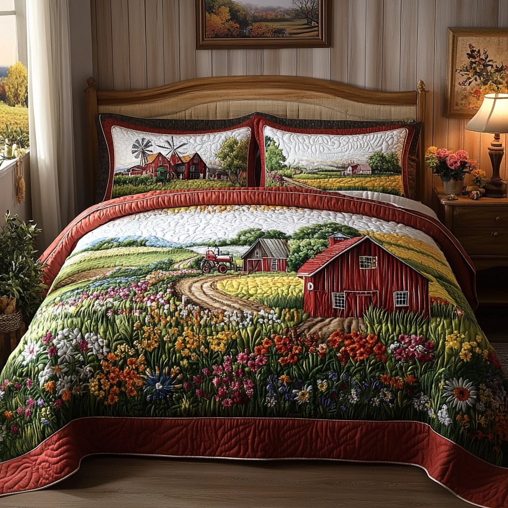Farm Charm Quilted Bedding Set Best Bedsheets Farmer Xmas Gifts