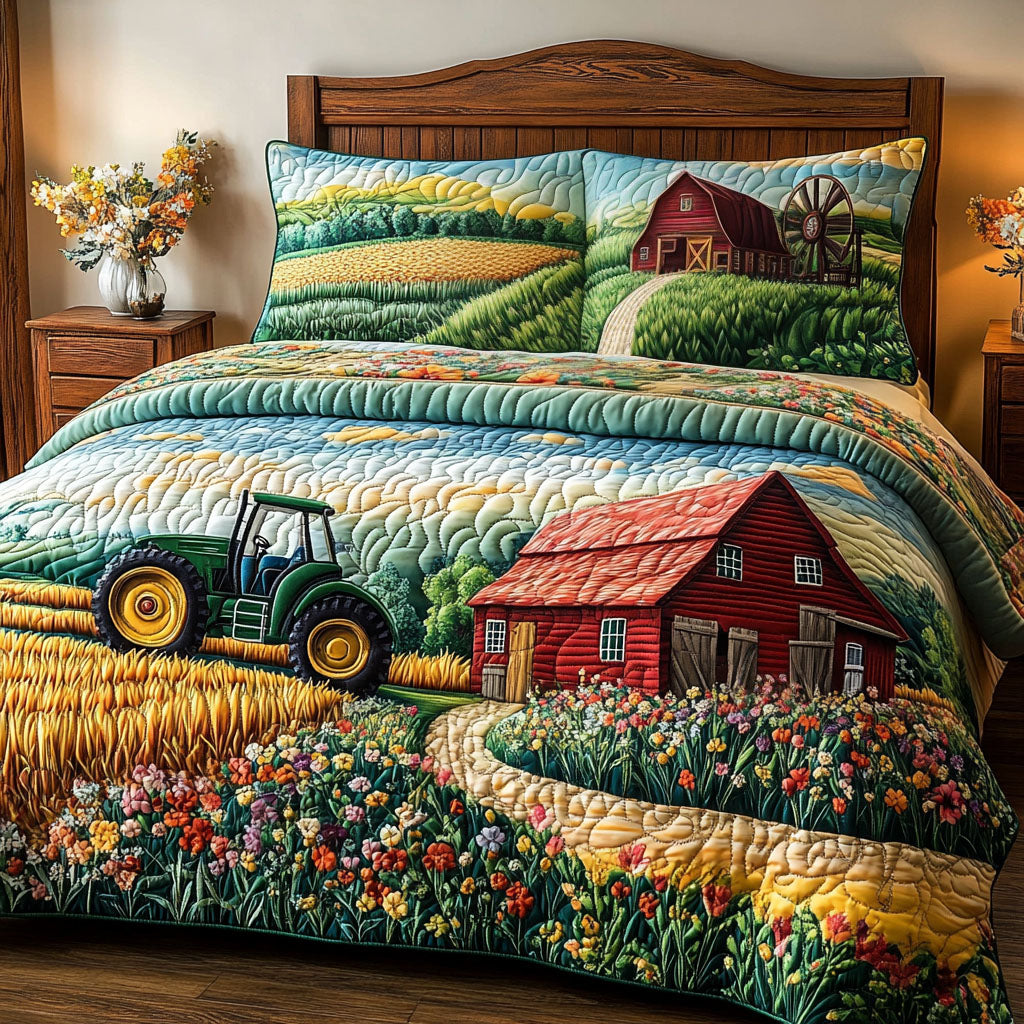 Farm Life Charm Quilted Bedding Set Aesthetic Room Decor Great Gifts For Farmers