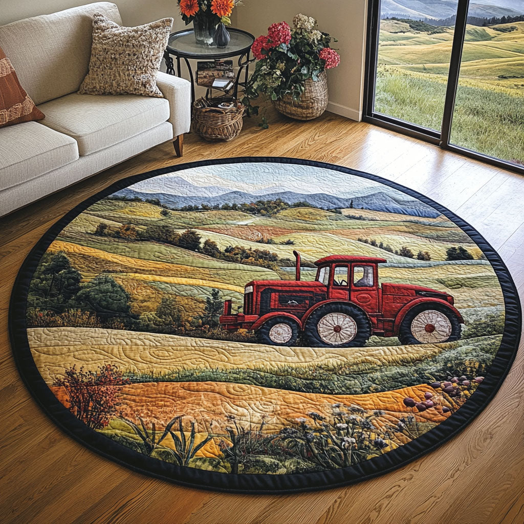 Farm Life Quilted Round Mat Circle Floor Rugs Fleece Blanket With Deer