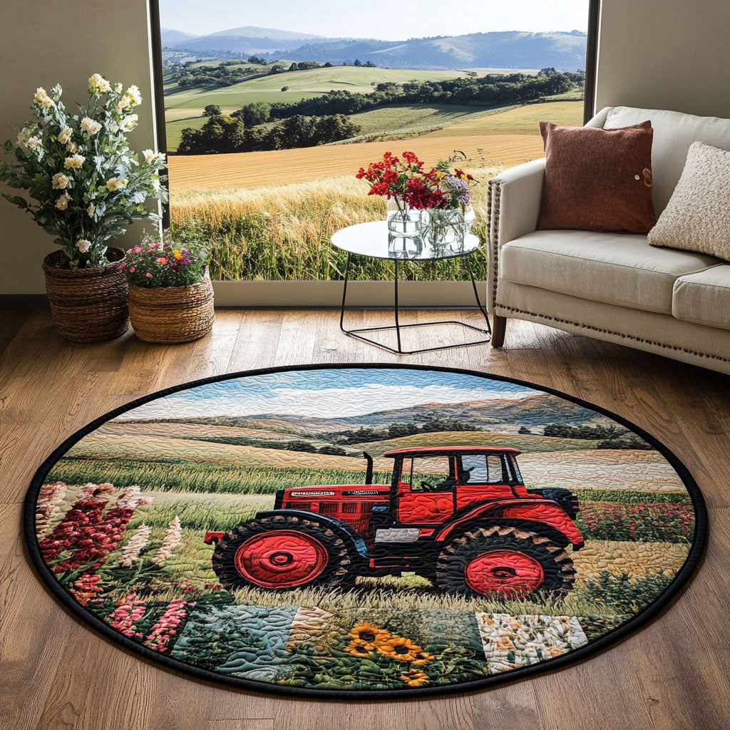 Farm on Wheels Quilted Round Mat Floor Mat Round Christmas Presents For Deer Hunters