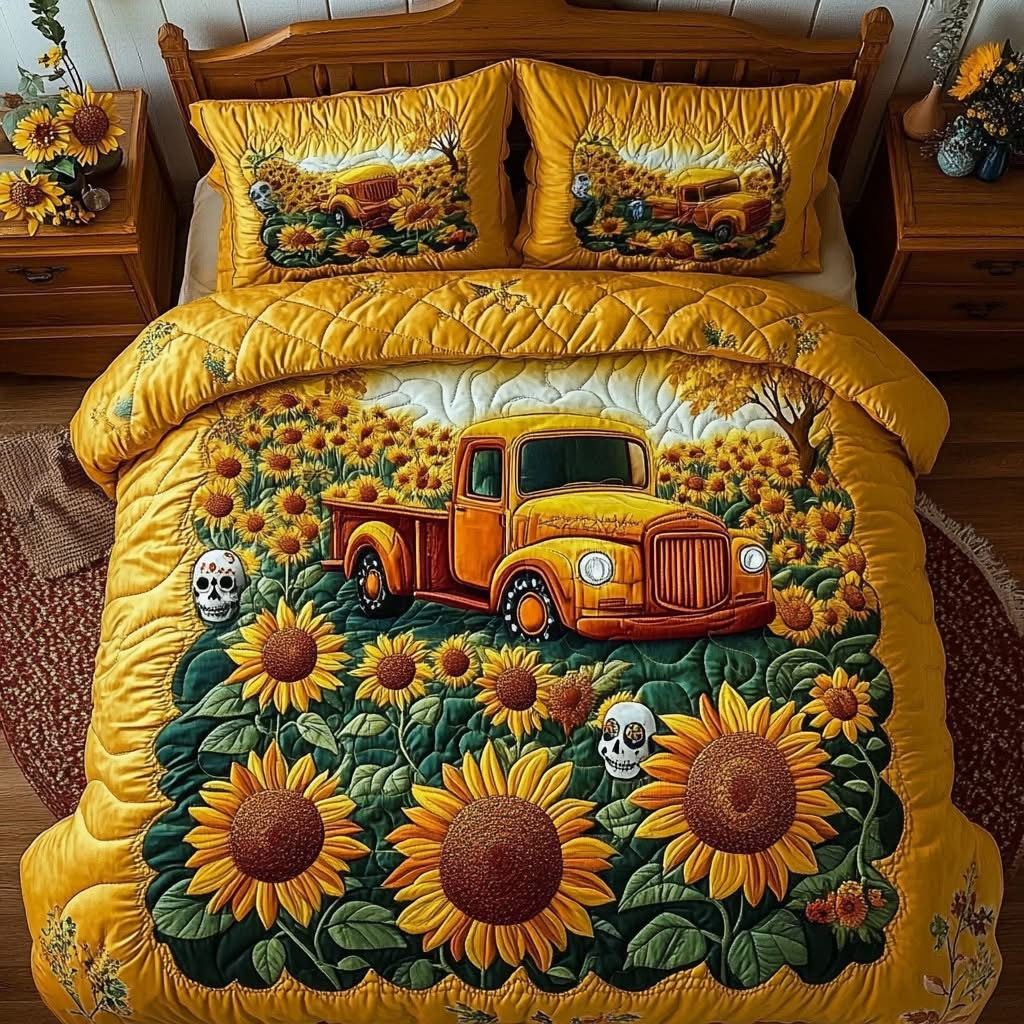 Farm Truck In Sunflower Quilted Bedding Set Duvet Cover Best Christmas Gifts For Parents