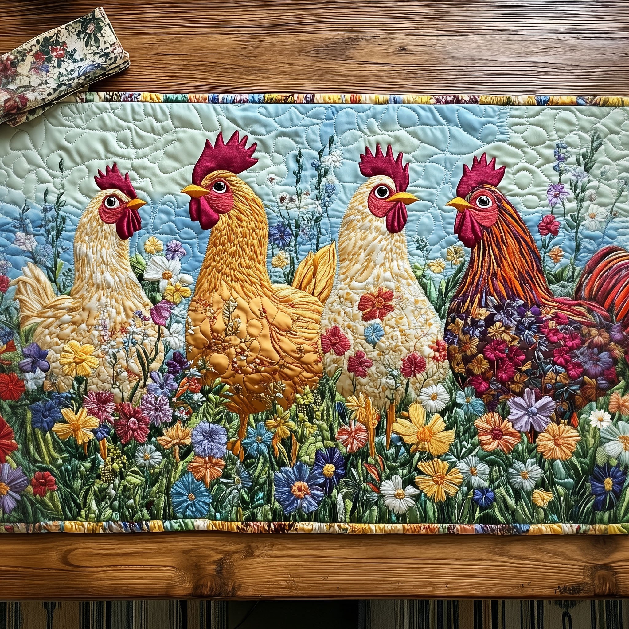 Farmhouse Chickens Quilted Table Runner Farmhouse Holiday Table Runner Gifts For Chicken Lovers