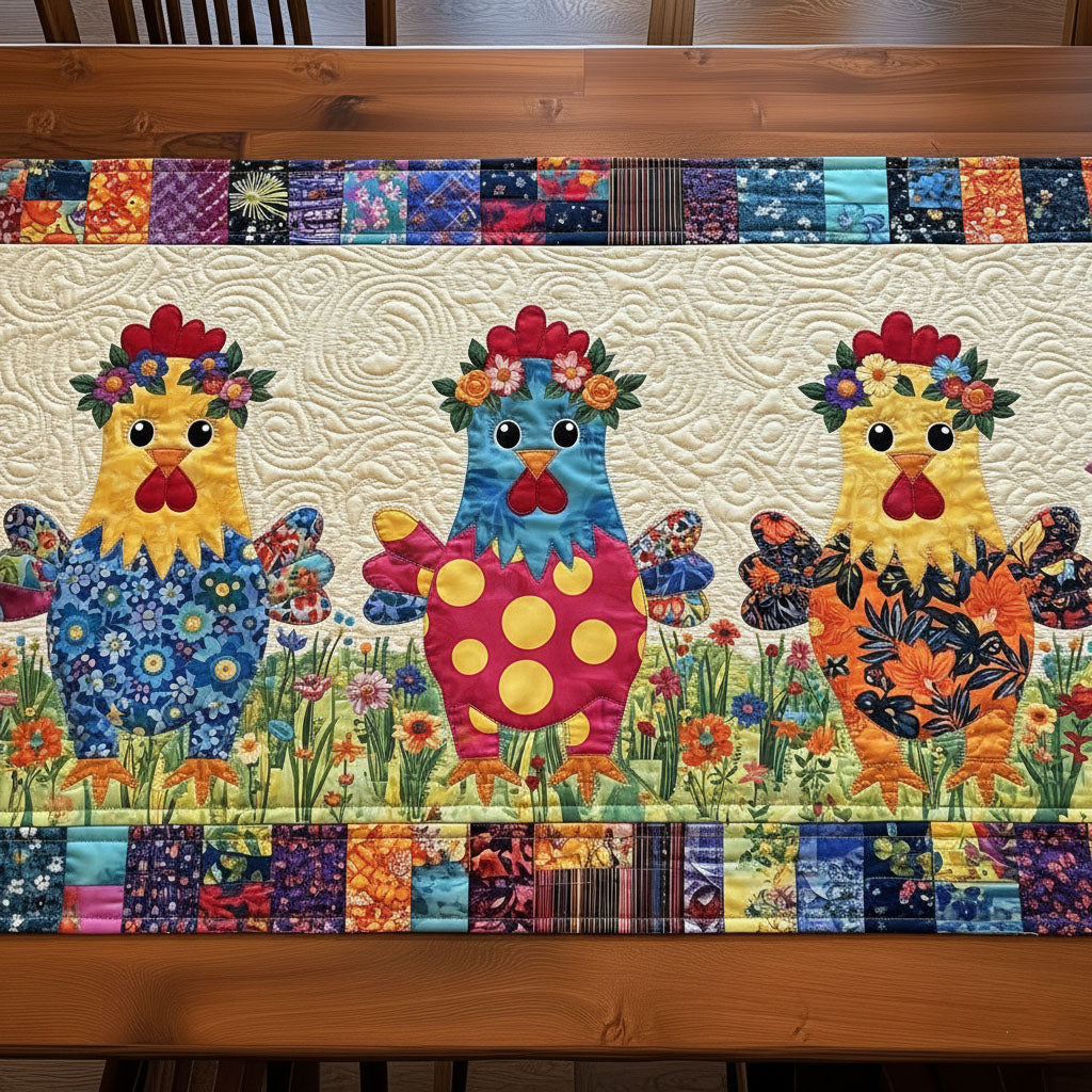 Farmhouse Chickens Quilted Table Runner Rustic Farmhouse Table Runner Gifts For Hen Lovers