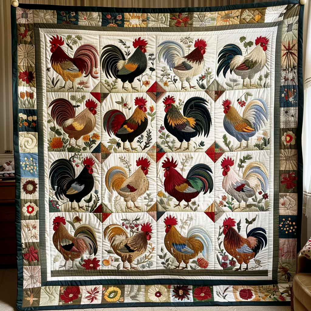 Farmhouse Feathers Quilted Blanket Boho Bedroom Furniture Chicken Related Gifts
