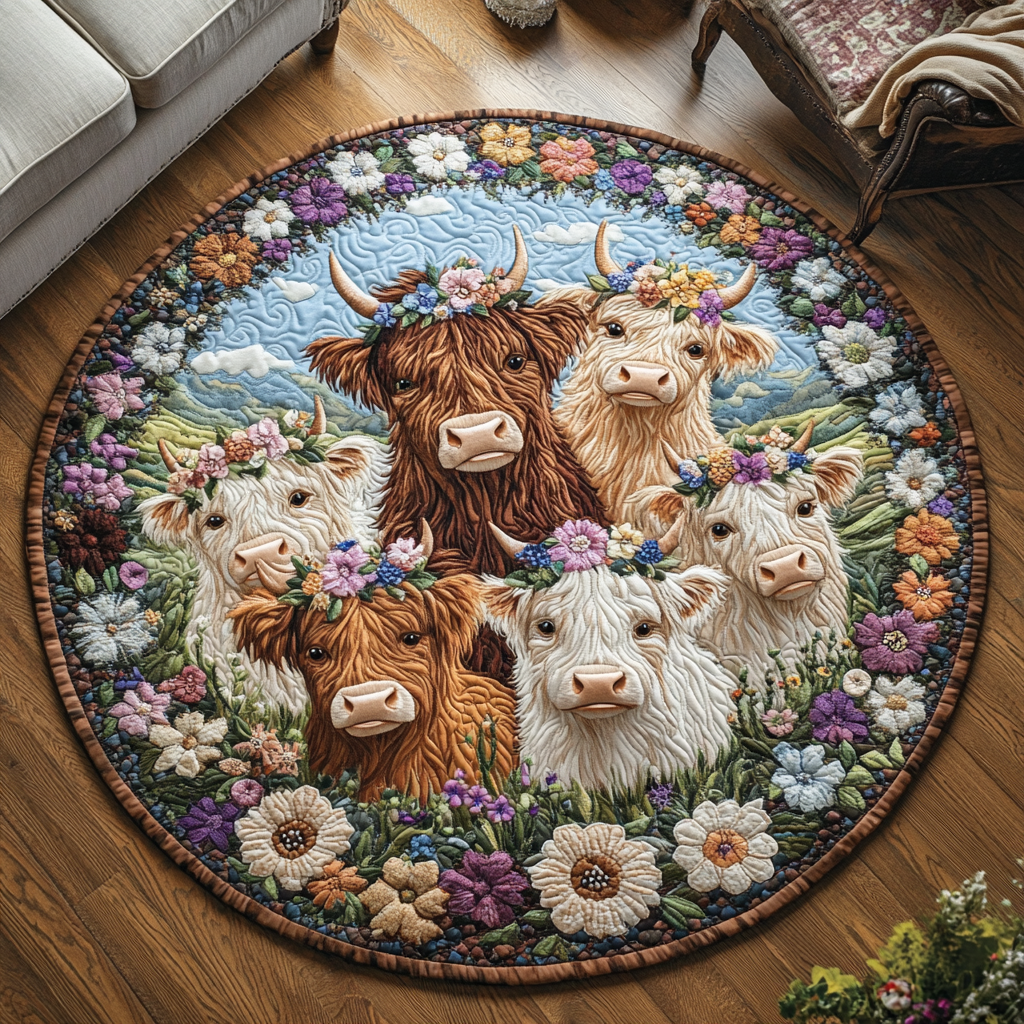Farmhouse Floral Quilted Round Mat Round Carpet Mats Unique Gifts For Farmers