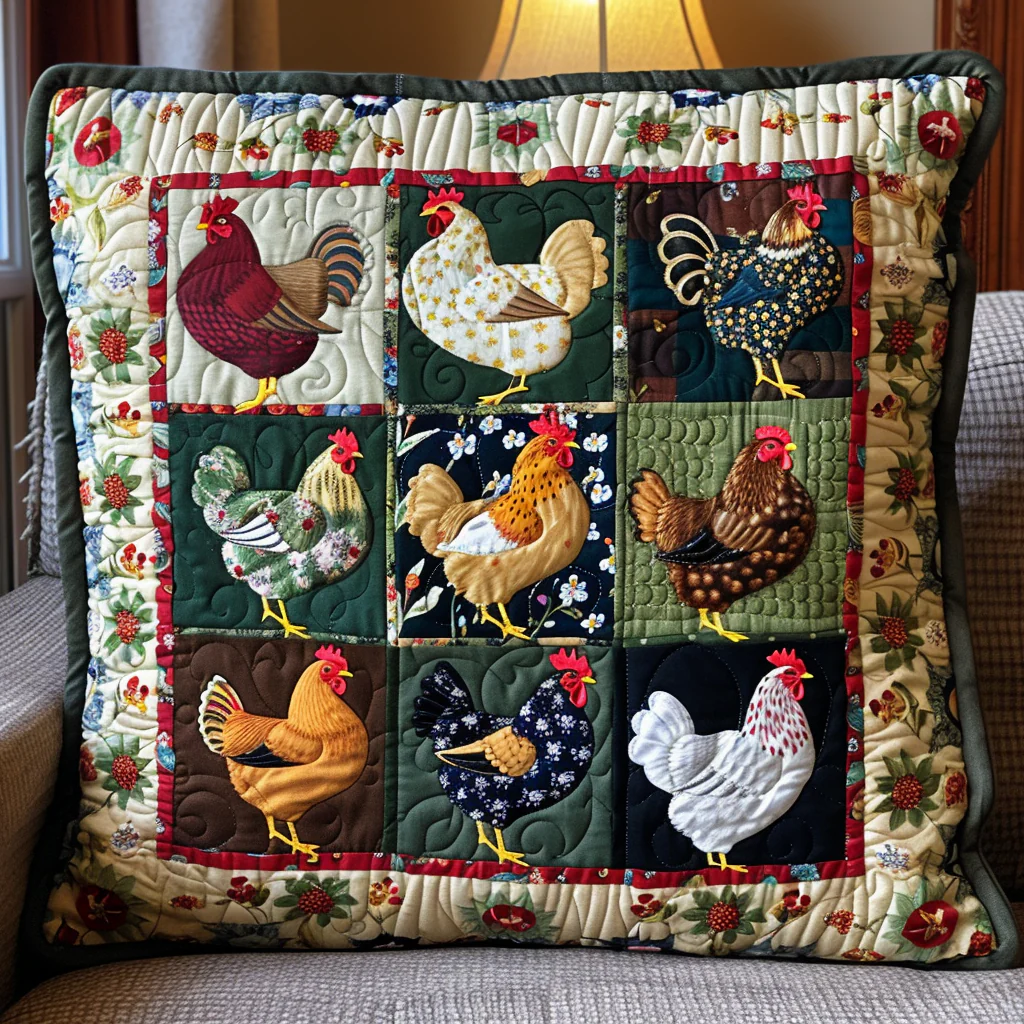 Farmhouse Fowl Quilted Pillow Case Living Room Pillow Cover Present For Him