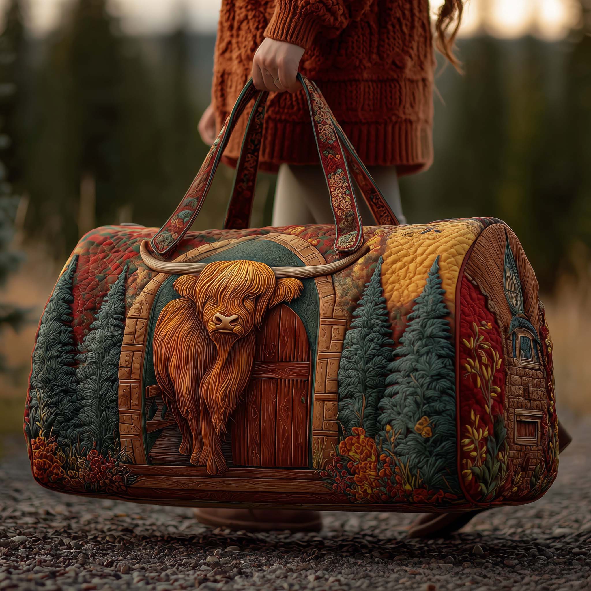 Farmstead Cow Quilted Duffle Bag Best Women's Travel Duffel Good Mother Gifts