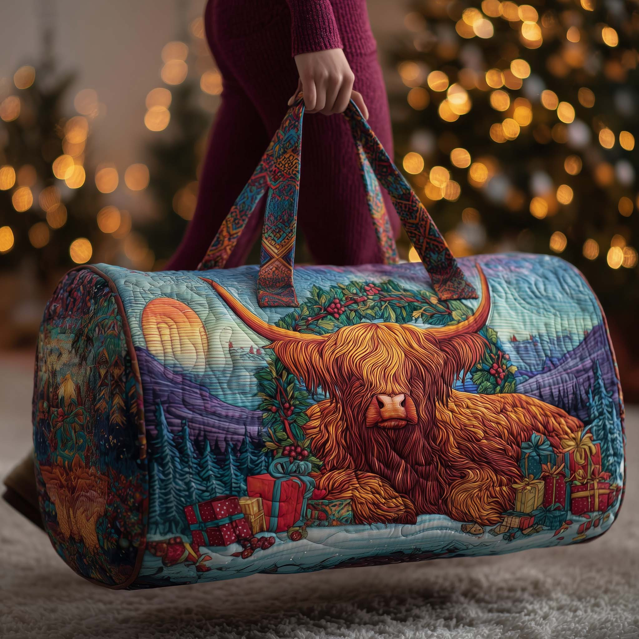 Farmstead Cow Quilted Duffle Bag Cool Duffle Bags For Women Moms Day Gift Ideas