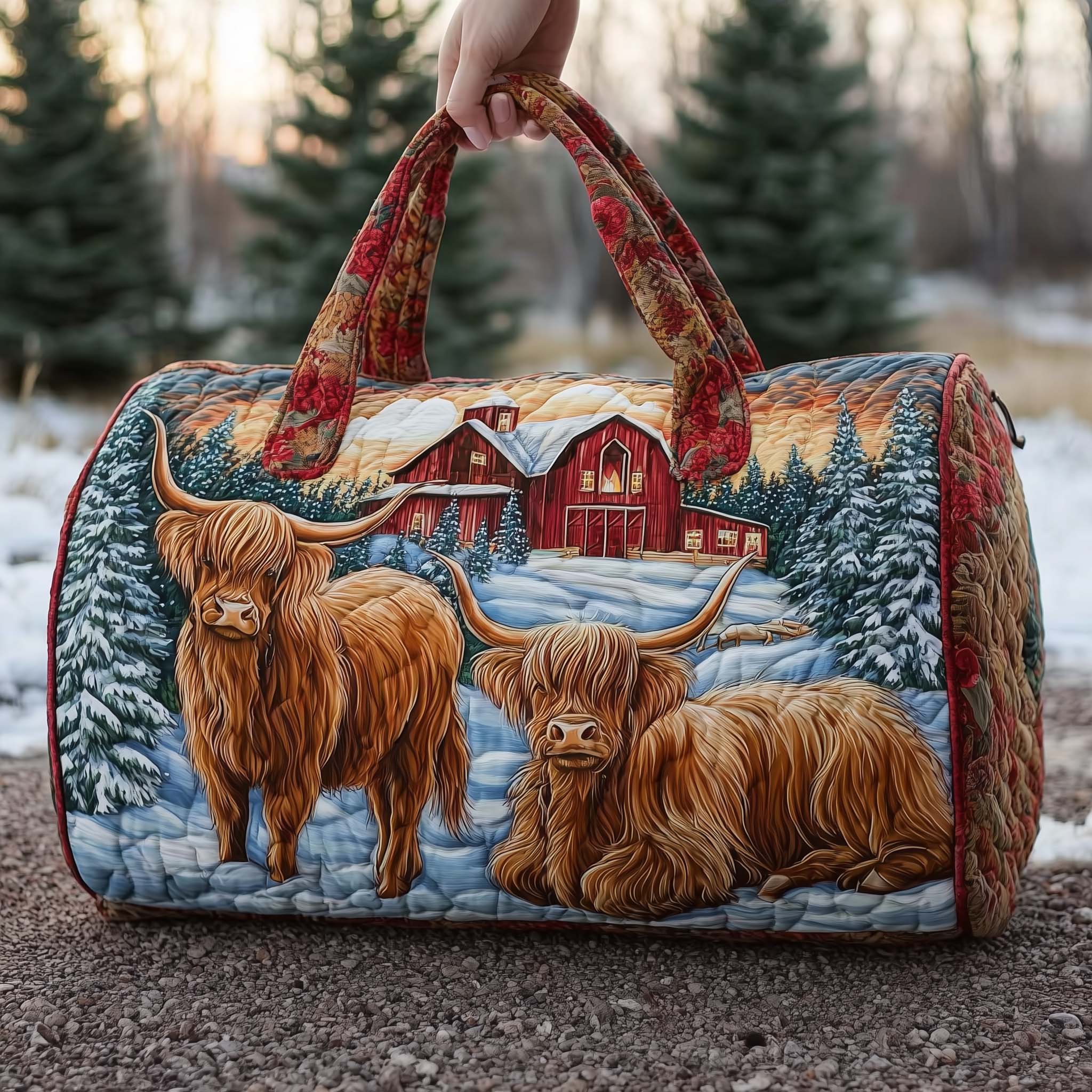 Farmstead Cow Quilted Duffle Bag Cute Duffel Bags For Women Mothers Birthday Present