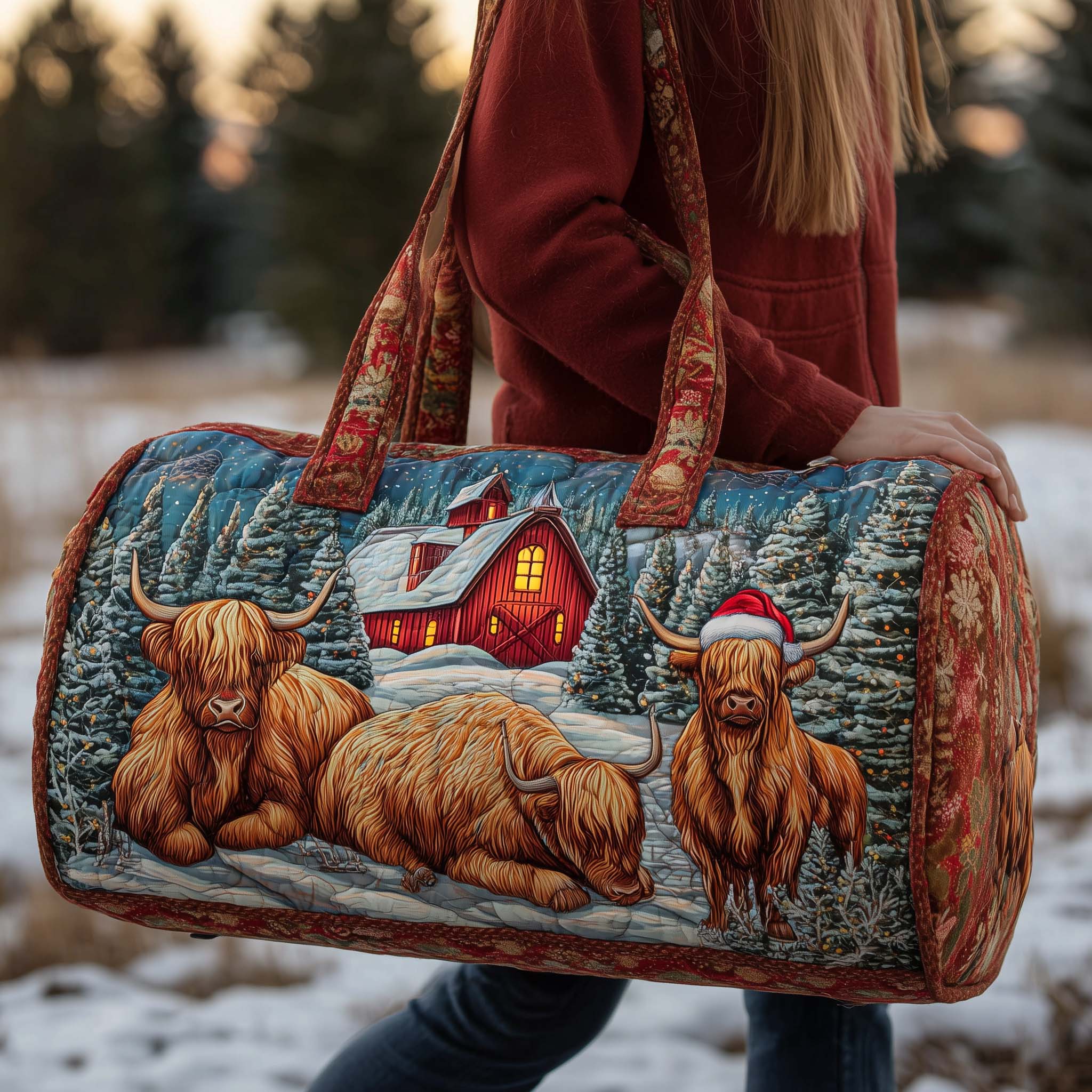 Farmstead Cow Quilted Duffle Bag Large Travel Duffel Bag Womens Best Mothersday Gifts