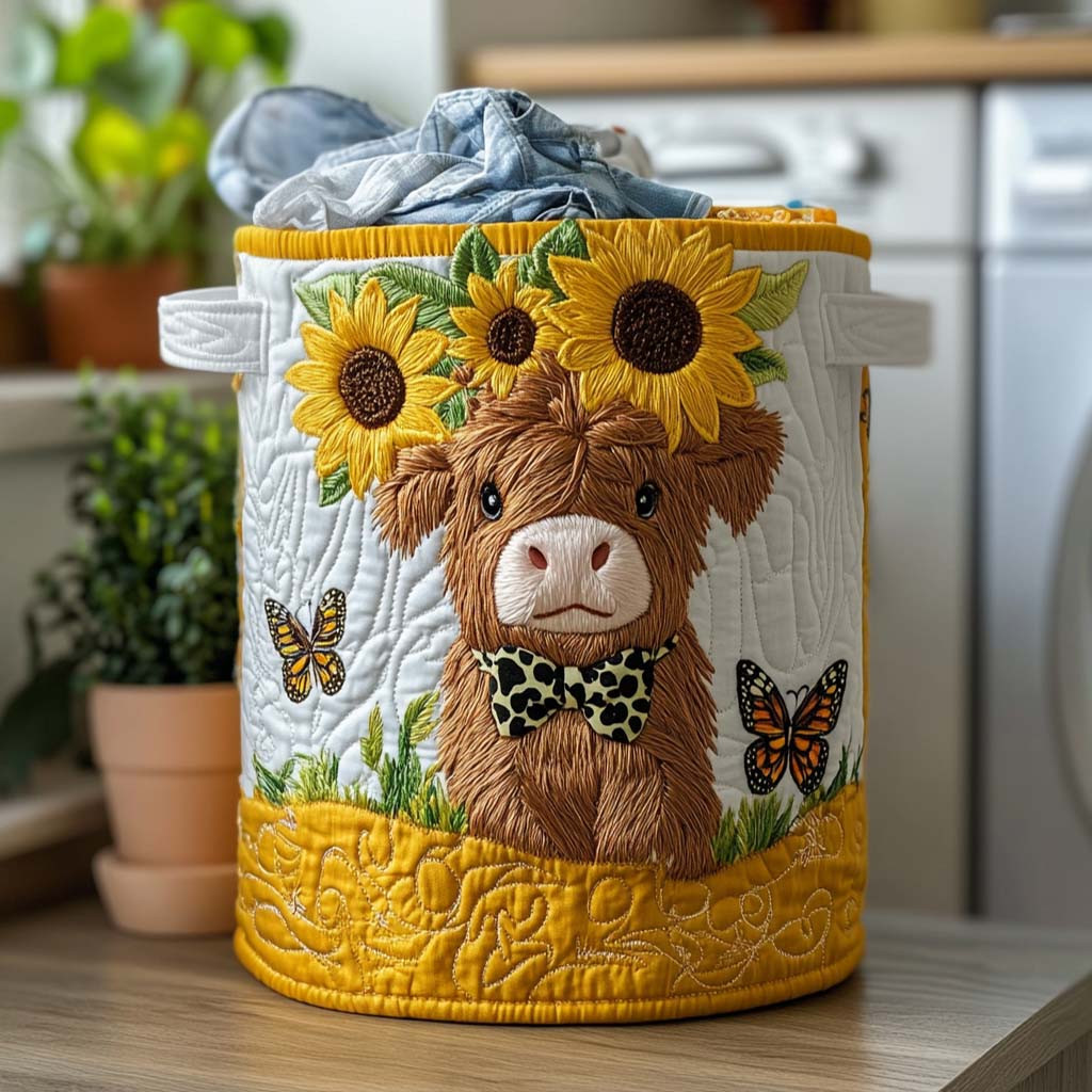 Farmstead Spirit Quilted Laundry Basket Laundry Room Decor Ideas Highland Cow Presents