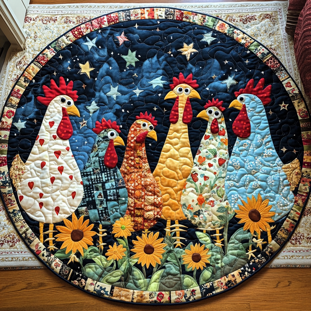 Farmyard Flair Quilted Round Mat Round Floor Rugs For Sale Chicken Gifts For Humans