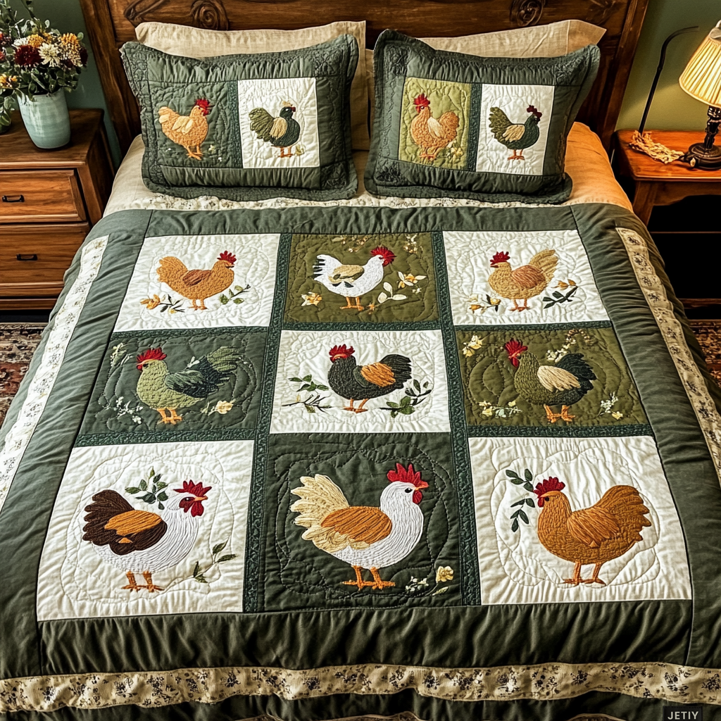Farmyard Friends Quilted Bedding Set Cute Bed Sets For Teens Gifts With Chickens On Them