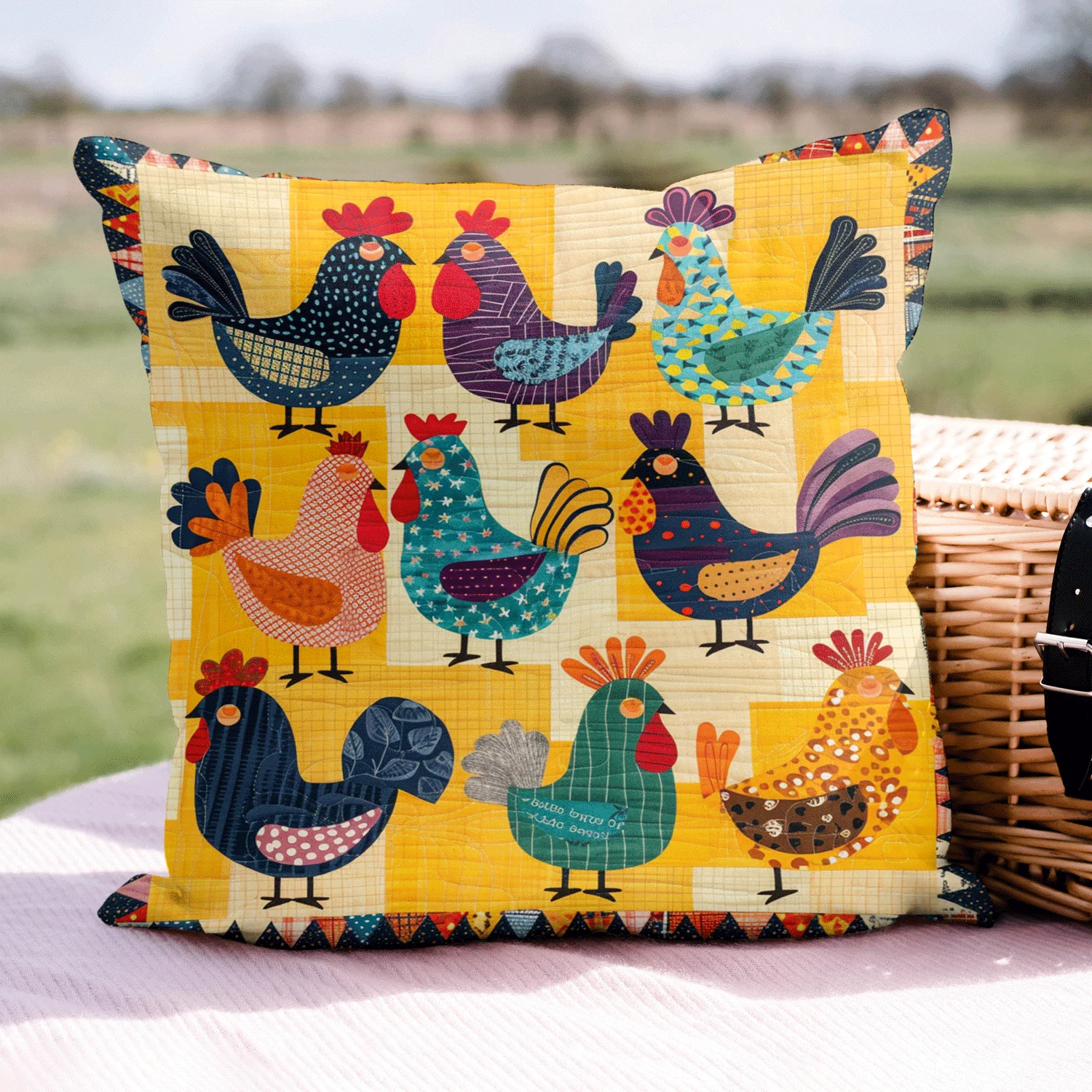 Farmyard Friends Quilted Pillow Case Living Room Pillow Cover Present For Her