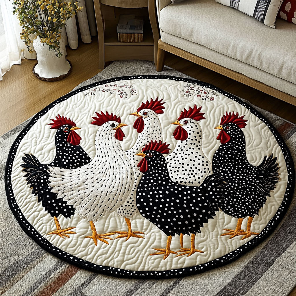Farmyard Gathering Quilted Round Mat Round Carpets And Rugs Cute Chicken Gifts