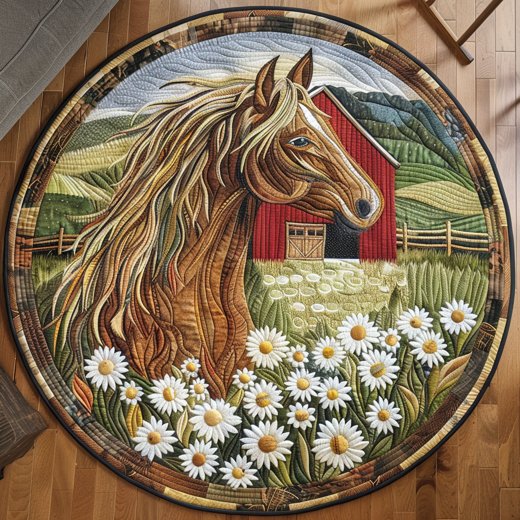 Farmyard Horse Quilted Round Mat Round Matts Gifts For New Horse Owners