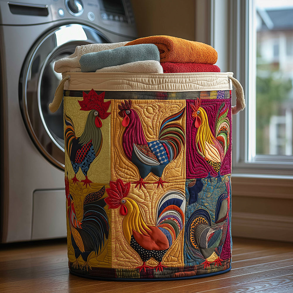 Farmyard Rooster Quilted Laundry Basket Dirty Clothes Basket Presents For Chicken Lovers
