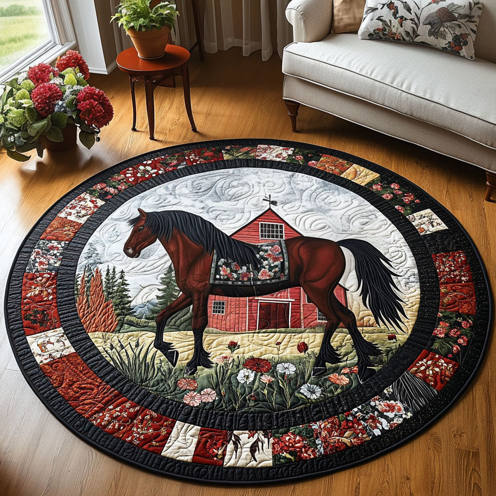 Farmyard Stallion Quilted Round Mat Large Round Mat Unique Gifts For Horse Owners
