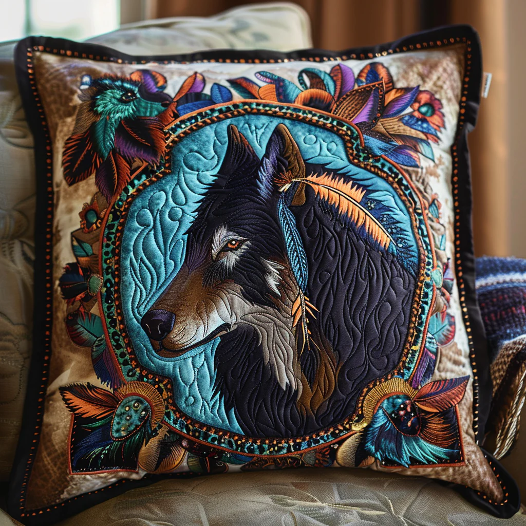 Feather Black Wolf Quilted Pillow Case Decorative Pillow Cover Present For Boyfriend
