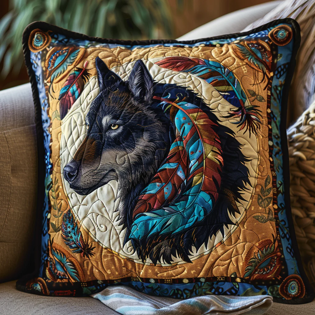 Feather Black Wolf Quilted Pillow Case Decorative Pillow Cover Present For Him