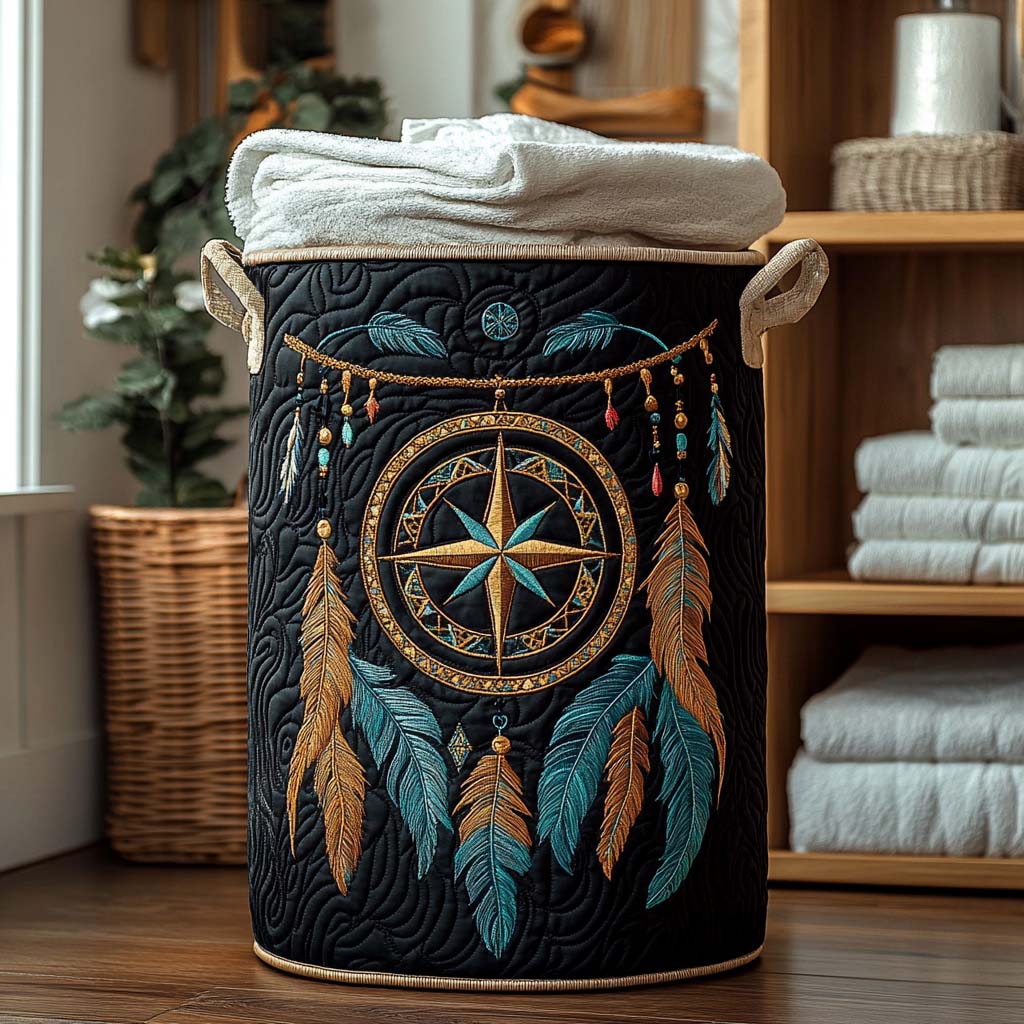 Feather Compass Quilted Laundry Basket Nice Laundry Hamper Christmas Presents For Girlfriend