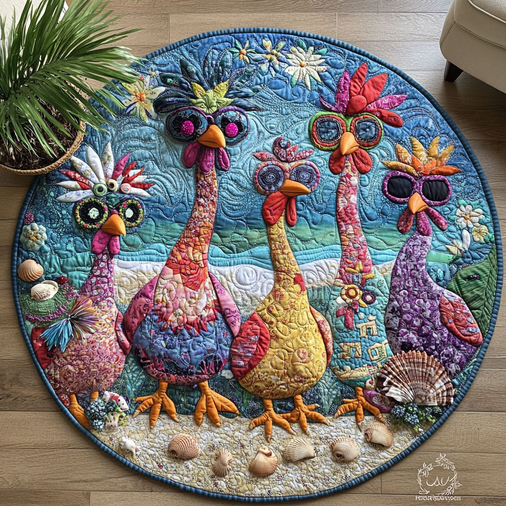 Feather Fest Quilted Round Mat Living Room Decor Gifts For Chicken Famers