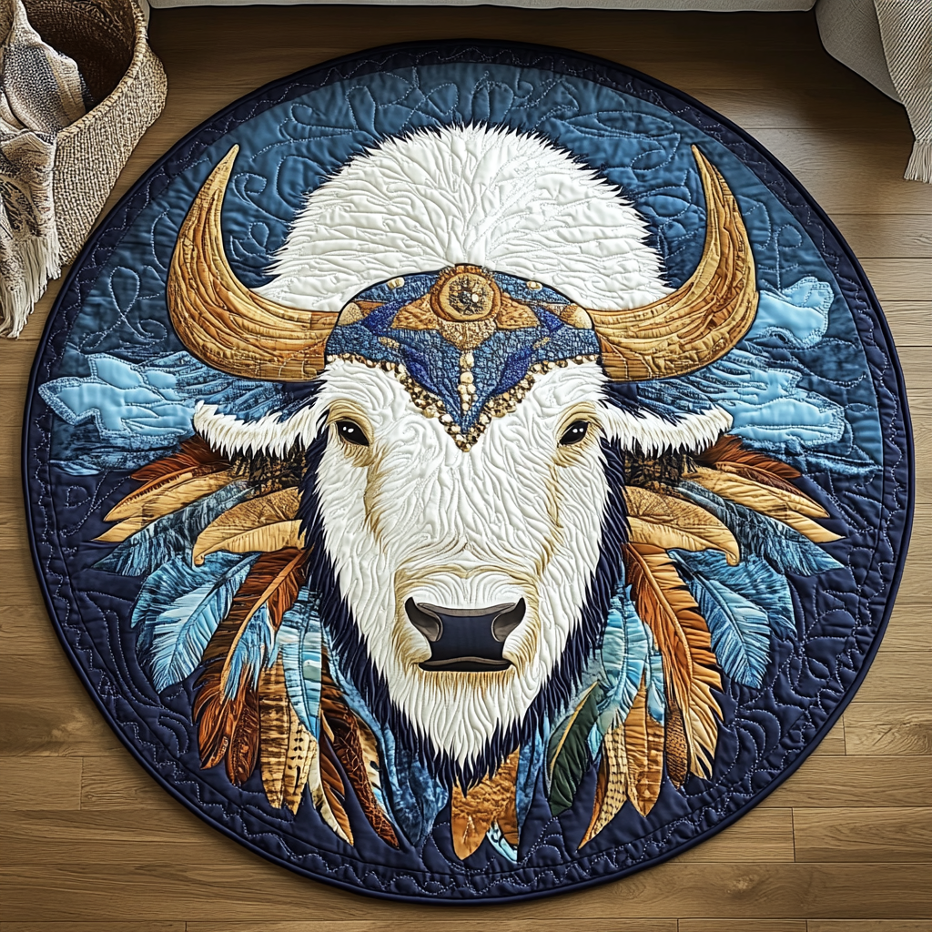 Feather Pride Quilted Round Mat Circle Floor Mat Native American Gifts For Her