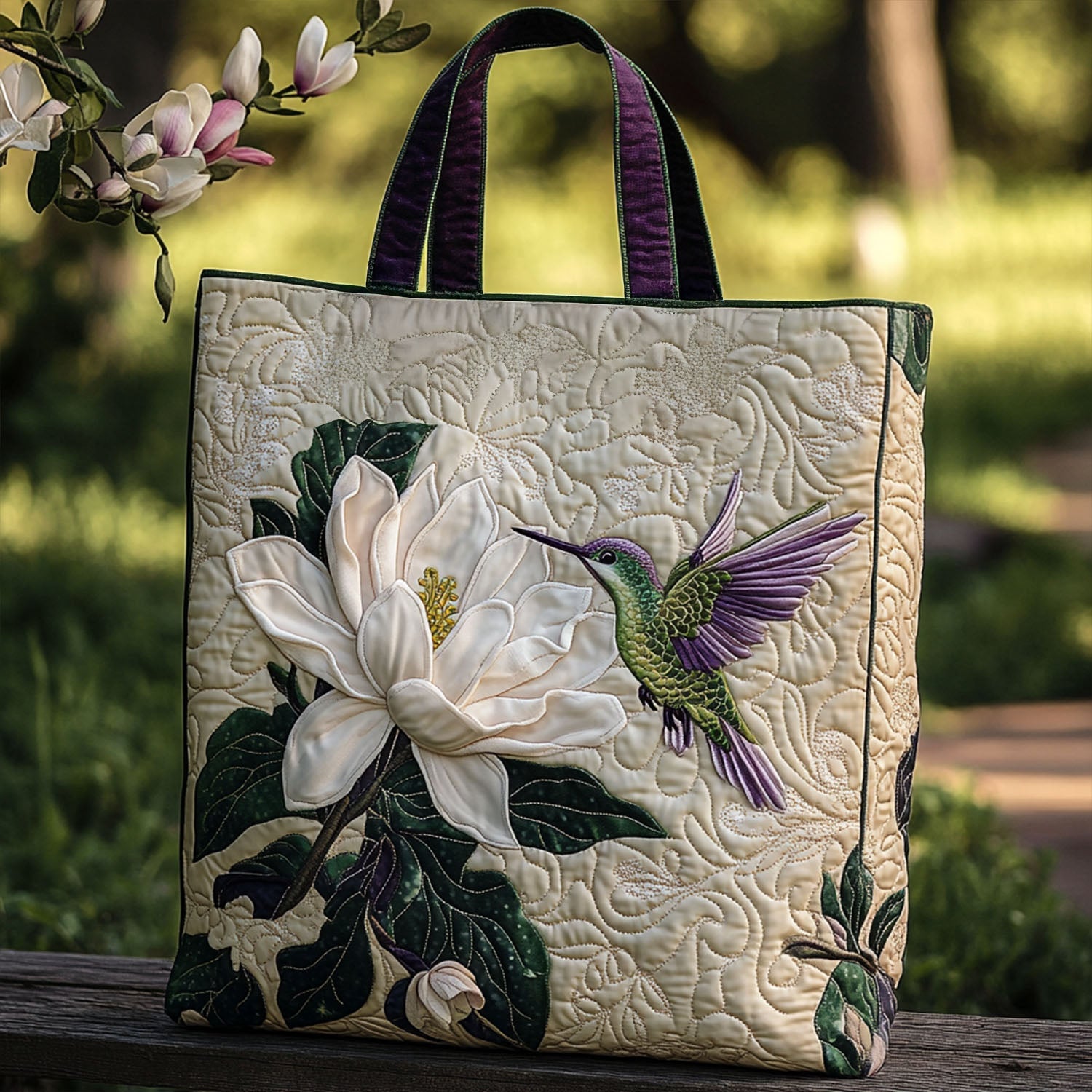 Feathered Blossom Quilted Tote Bag Shoulder Bag Useful Gift For Mother