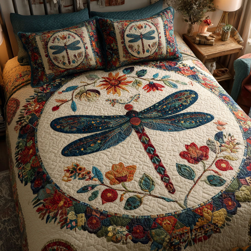 Feathered Flight Quilted Bedding Set Bed Decorations Presents For Dragonfly Lovers Women