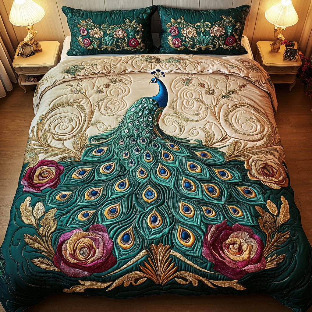 Feathered Jewel Quilted Bedding Set Best Sheet Sets Peacock Gifts For Her