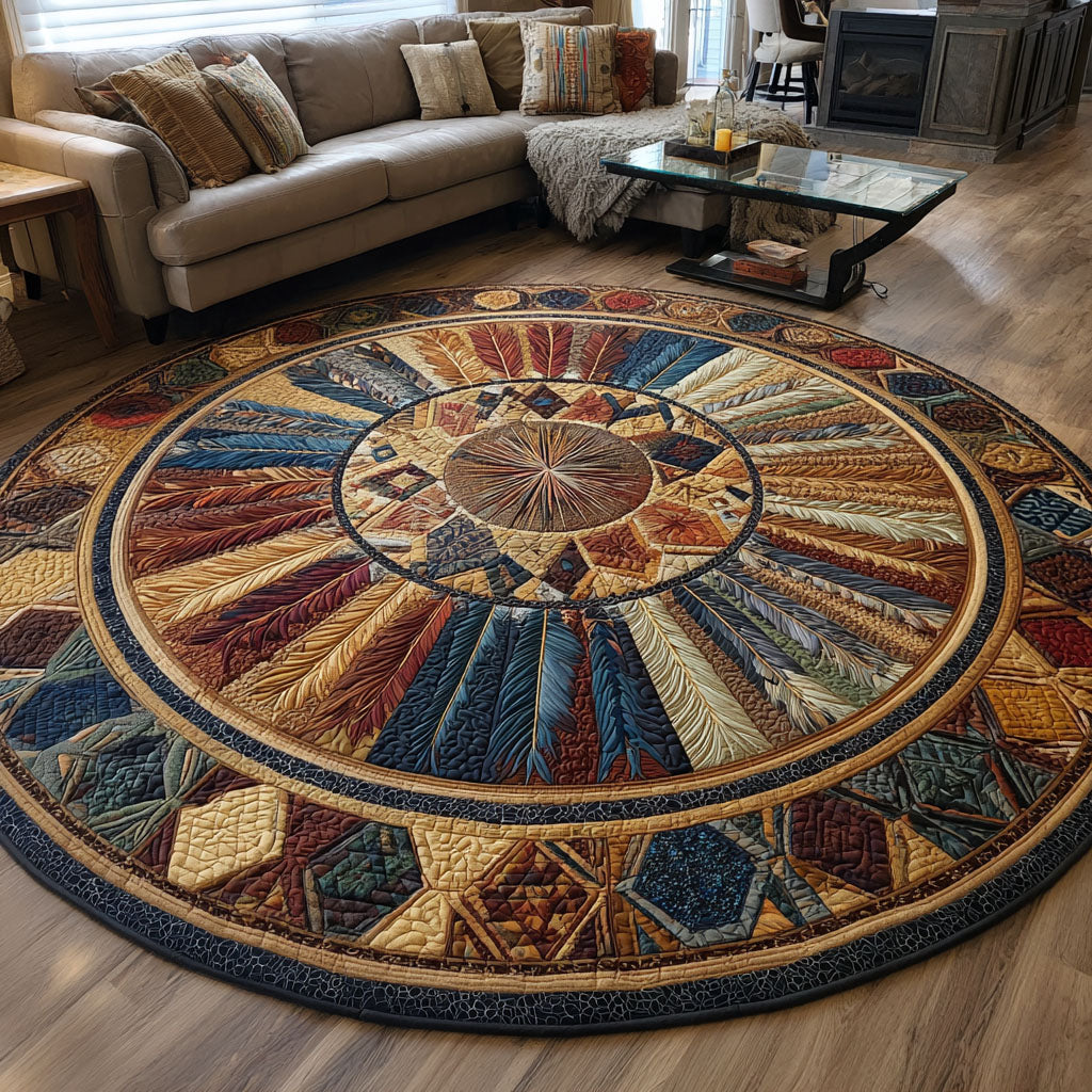 Feathered Pathways Quilted Round Mat Family Room Ideas Native American Made Gift