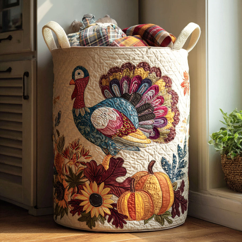 Feathers and Thanks Quilted Laundry Basket Clothes Hamper Unique Thanksgiving Gifts