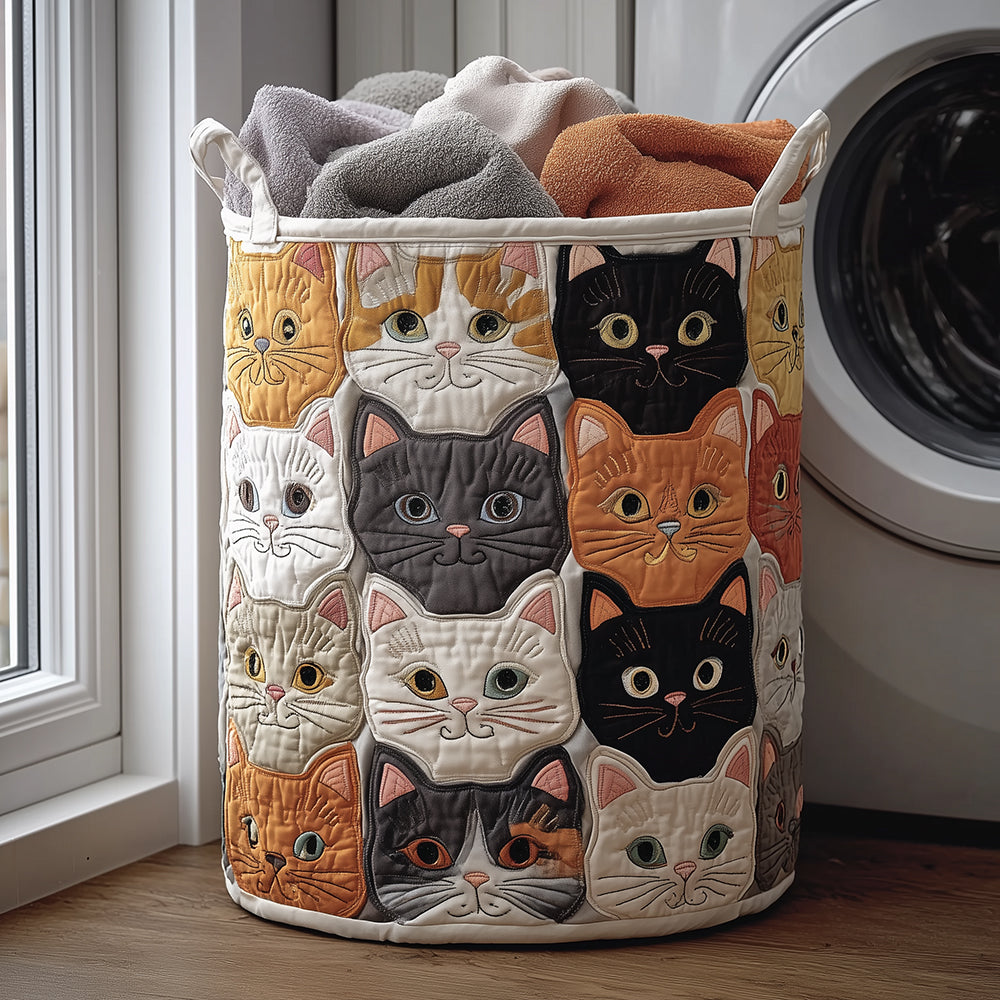 Feline Cozy Quilted Laundry Basket Home Decor Items Gift Ideas For Cat People