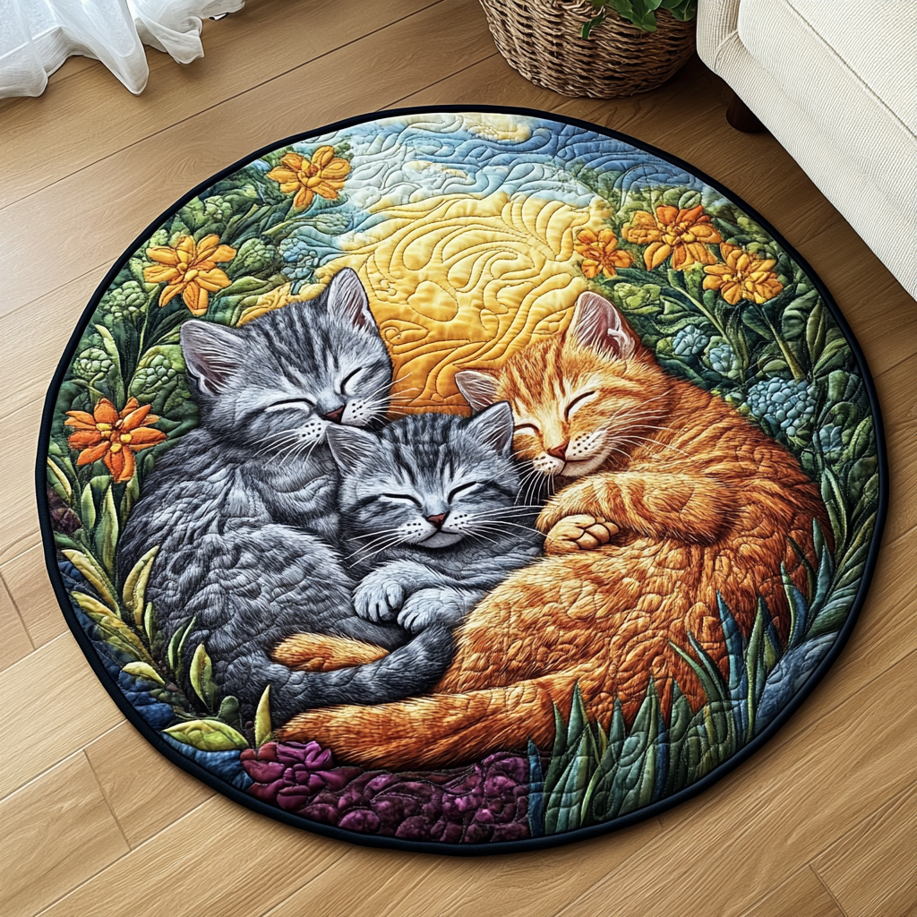 Feline Dreaming Quilted Round Mat Home Decor Gift For Cat Lover Woman