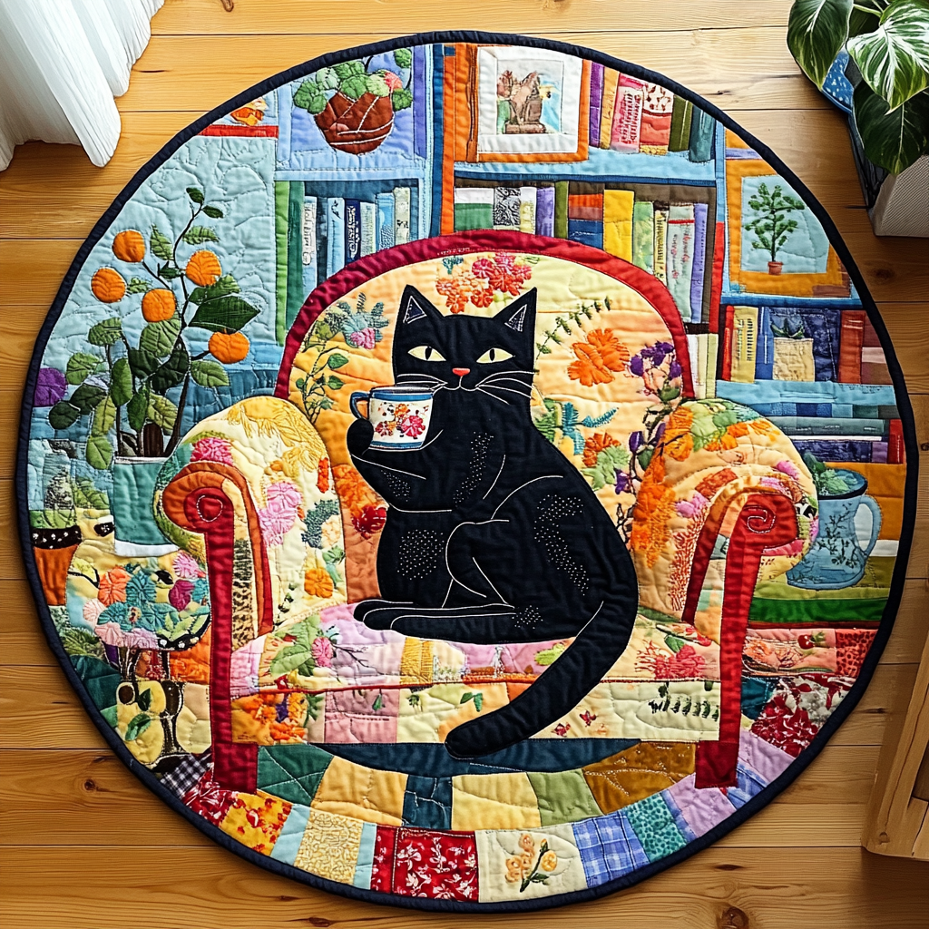Feline Dreamland Quilted Round Mat Home Decor Styles Best Cat Presents