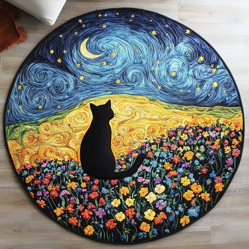 Feline Dreamland Quilted Round Mat Lounge Room Decor Ideas Cat Person Gifts
