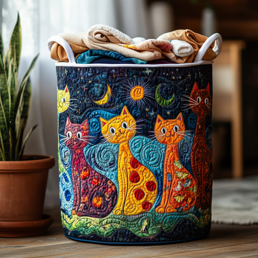 Feline Dreams Quilted Laundry Basket Home Decor Items Cat Lover Things